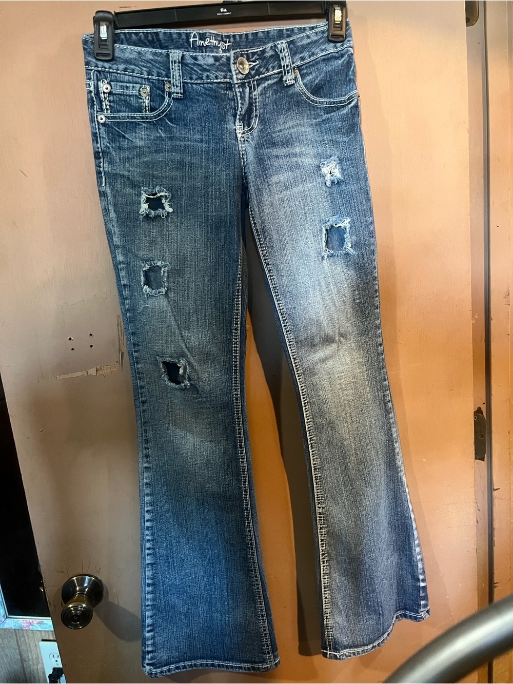 Vintage Amethyst Jeans Distressed Blue Flare Jeans